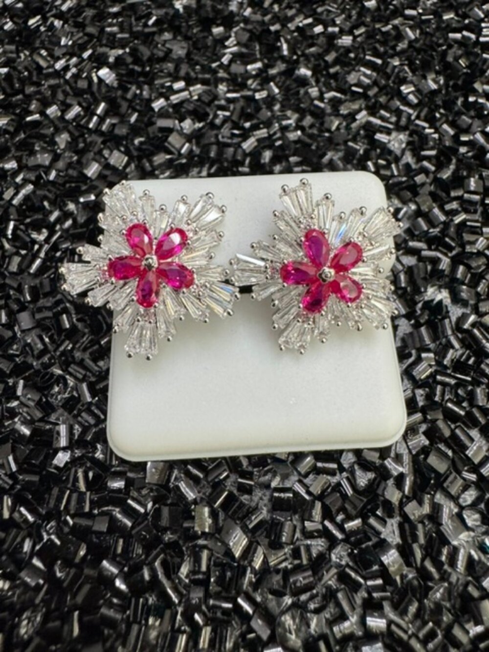 White Gold Plated Flower Pushback Pink/White Flower Earrings - NWOT